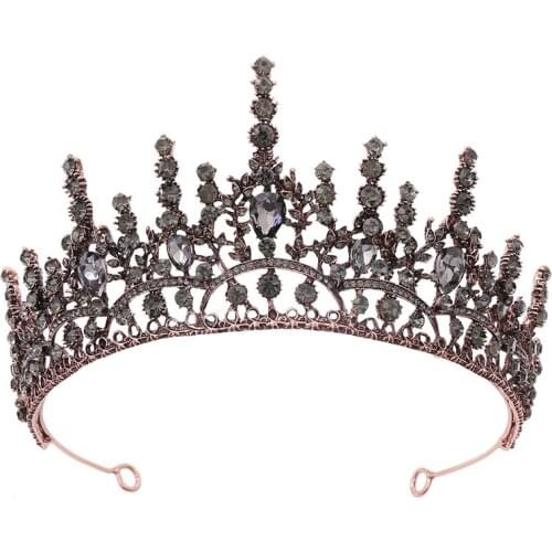 Vintage Handmade Baroque Red Copper Color Alloy Tiara Crystal Rhinestone Crown Luxury Tiara Women Girls Wedding Headpeice VL