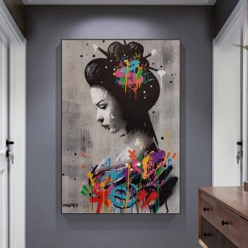 Japan Woman Portrait Oil Paintings on Canvas Graffiti Wall Art Posters and Prints Wall Pictures for Living Room Decoration