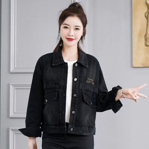 2021 New Spring Autumn Women Jacket Short Loose Denim Coat Outwear Soft Thin Casual Single Breasted Embroidery Top Basic Cropped