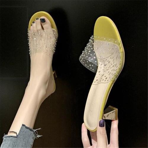 Women Sandals High Heels Women Shoes Slippers Transparent Sandals Crystal Jelly Wood Sexy Ladies Shoes Summer Open Toes Shoes