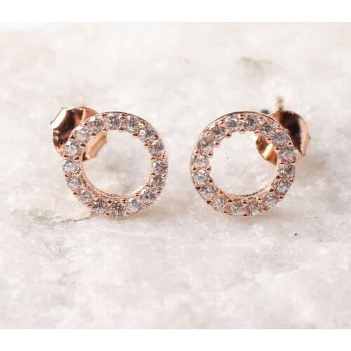 Women Handmade Rose Gold Circle Diamond Zircon Earring, Handmade 925Silver Woman Zircon Earring,Zircon Women Earring