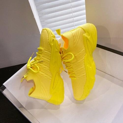 2021 New Summer Yellow Mesh Breathable Women Sneakers Fashion Thick Bottom Womens Platform Casual Shoes Zapatos De Mujer