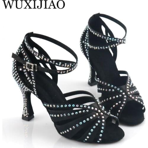 Latin dance shoes womens wide with blue pink green fluorescent PU flash cloth salsa dance performance ballroom dance shoes