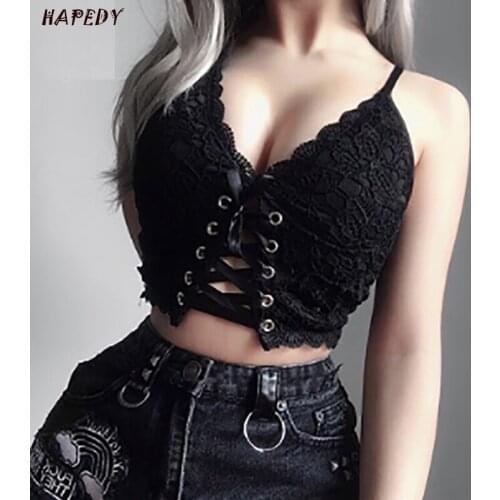 Summer Dark Black Vintage Knitted Halter Vest Back Of The Zipper Sexy V-Neck Bandage Cropped Tops Hollow Out Women Slim Sun-Top