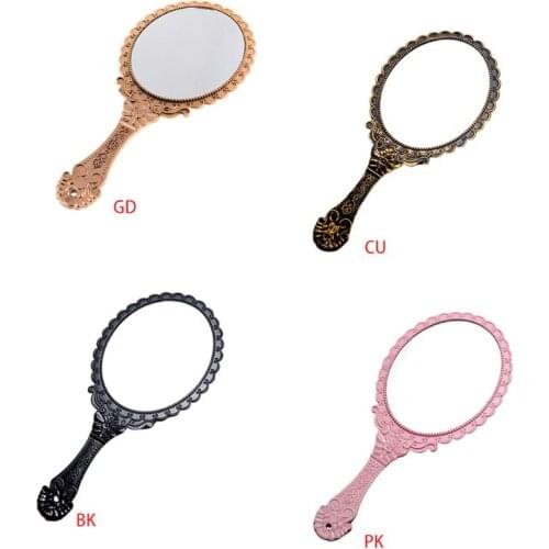 Womens Princess Vintage Handheld Mirror Metallic Plastic Shell Classical Oral Vanity Makeup Cosmetic Tool with Handle Travel