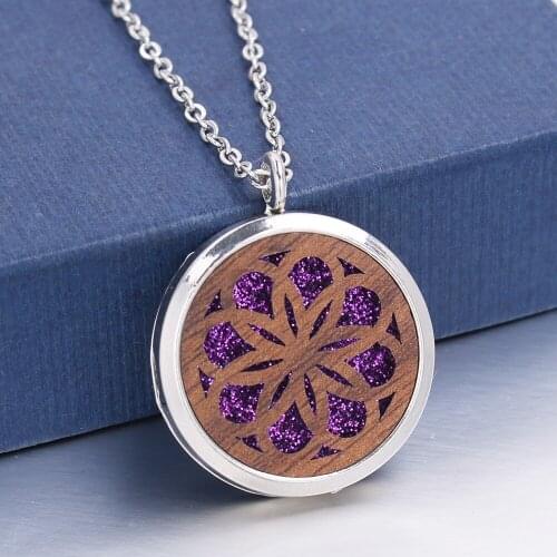 1pc Magnetic Plant Flower of Life Wooden Pendant Stainless Steel Necklace Aroma Perfume Essential Oil Diffuser Lockets Jewelry