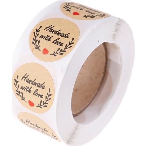 500pcs/roll stickers Round Kraft Olive Branch Handmade with Love DIY Stickers for wedding home decoration accessories