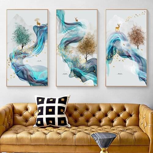 Abstract Blue Clouds Diamond Art Lucky Deer Diamond Painting Modern Wall Art Pictures for Living Room Nordic Poster Home Decor