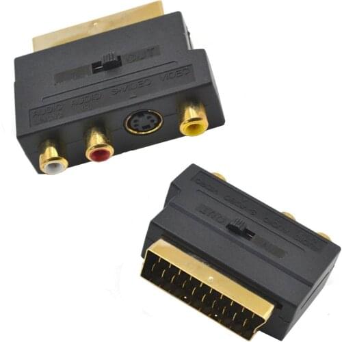 RGB Scart to 3 RCA S-Video Adapter Composite RCA Phono Adaptor Converter AV TV Audio For Video DVD Recorder Television Projector