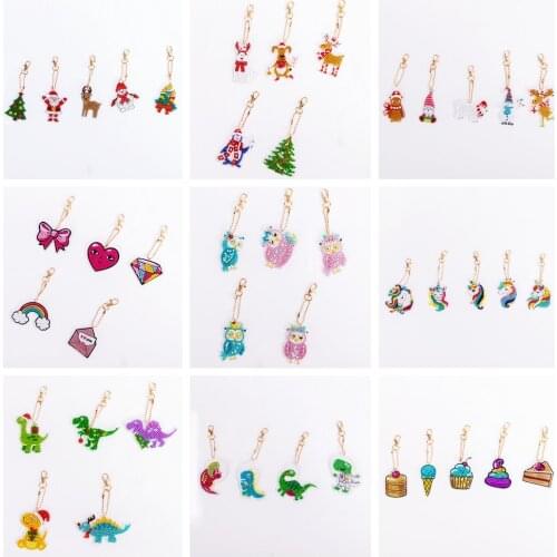 DIY Diamond Painting Cartoons Keychain Full Drill Christmas animals Pattern Hanging Ornaments Special Shaped Diamond Embroidery