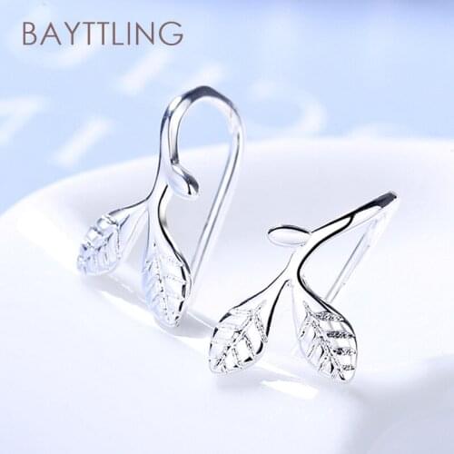 BAYTTLING Hot Selling 14MM 925 Sterling Silver Simple Leaf Ear Clip Earrings For Women Fashion Glamour Wedding Jewelry Gifts