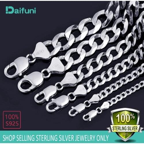 Daifuni 2021 100% Real S925 Sterling Silver Men Jewelry 4-8MM Width Mens Chain Curb Necklace Man and Woman Cuba Jewelry Gift