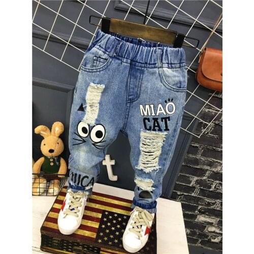 New Style Kids Jeans Boys Girls Trousers Autumn Fashion Designer Children Denim Pants Casual Ripped Jeans For 2~6 Years