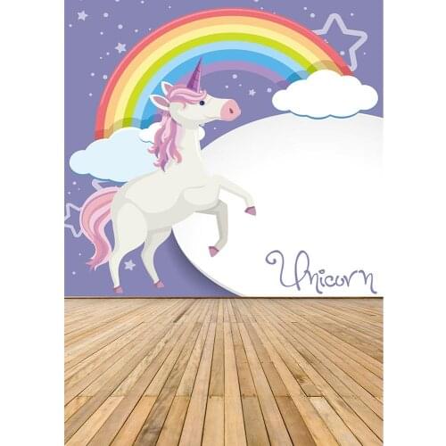 Unicorn Rainbow Flower Photographic Backgrounds Vinyl Cloth Photo Shootings Backdrops for Baby Children Birthday Party Photo