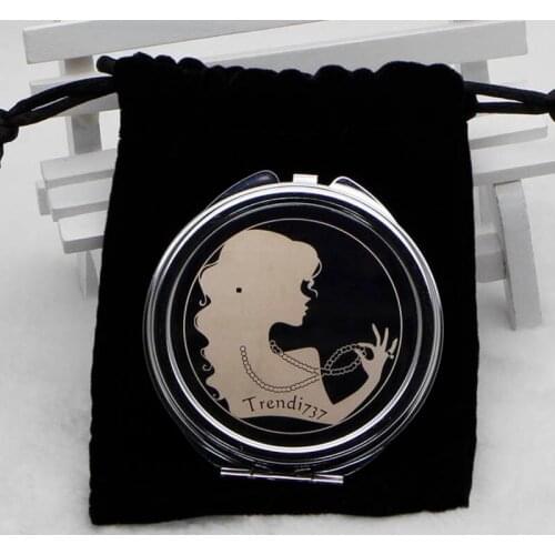Personalized Compact Mirror FREE Custom engraved Pocket Mirror Chrome Silver +Black Velvet Bag #18032 100 pieces/lot