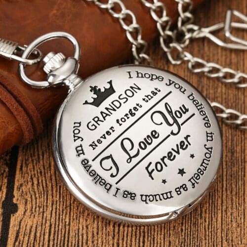 Pocket Watch Quartz Grandson I Love You Forever Birthday Gift Digital White Dial Durable Comfortable Chain Boy Practical Watch