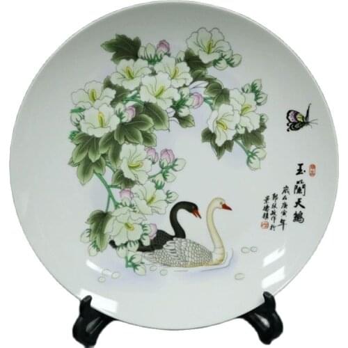 Chinese Old Porcelain Pink Magnolia Flower And Bird Pattern Appreciation Plate