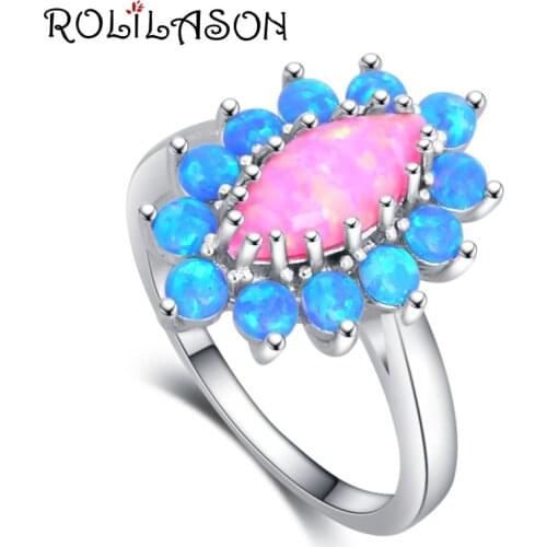 Flower Shape Blue Opal silver plated plated Ring New Anniversary Gift USA Size #6#7#8#9#OR931