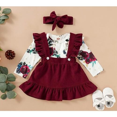 Newborn Baby Girl Clothes Set Floral Bodysuit Romper Jumpsuit Tops T Shirt Suspender Skirts Bow Headband Outfit Baby Girl Clothi