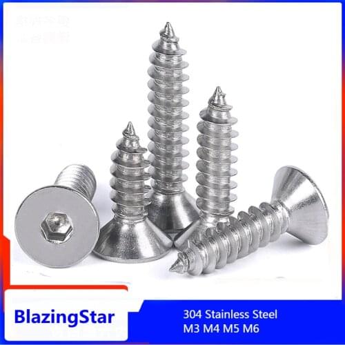 M3 M4 M5 M6 304 Stainless Steel Countersunk Head Hexagonal Self Tapping Screw Flat Head Screws Wood Screw