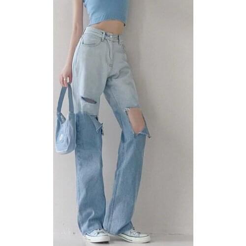 Baggy Jeans Femme Straight Leg Ripped Jeans For Women Streetwear Feminina High Waist Pants Hole Boyfriend Trousers Pantalones