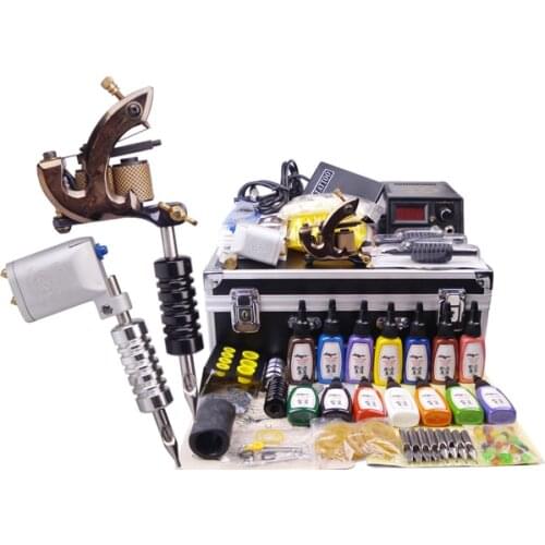 Tattoo starter set nail tools permanent makeup body art 2 machines 14 color inks YLT-108