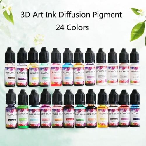 New 24 Colors 10ML Art Ink Alcohol Resin Pigment Kit Liquid Resin Colorant Dye Ink Diffusion UV Epoxy Resin Jewelry Making