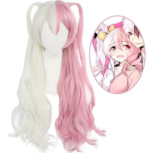 Game Danganronpa Monomi Women Long Wig Cosplay Costume Super Dangan Ronpa Heat Resistant Synthetic Hair White Pink Wigs