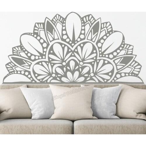Half Mandala Wall Decal Mandala Flower Boho Bohemian Wall Sticker Headboard Design Vinyl Decals Bedroom Yoga Studio Decor C890