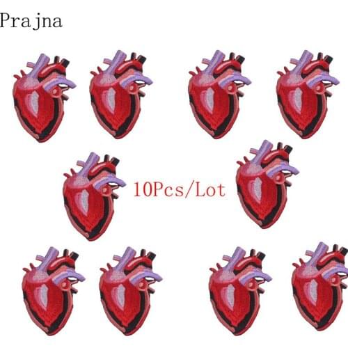 Prajna 10PCS Red Heart Patch Hippie Iron On Patches Cartoon Sewing Applique Cheap Embroidered Patches For Clothes Wholesale DIY