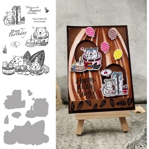 Happy Birthday Squirrel Cutting Dies and Stamps for DIY Scrapbooking Album Photopoly Greeting Card Decorative Craft Supplies