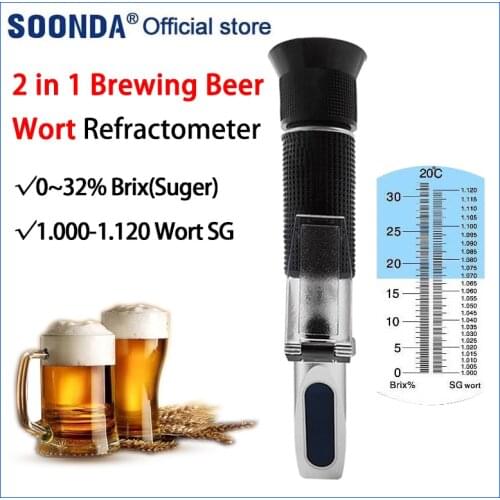 2 in 1 Beer Wort Refractometer 0-32% Brix Tester Meter Specific Gravity 1.000-1.120 Beer Wort Hydrometer Tester before brewing