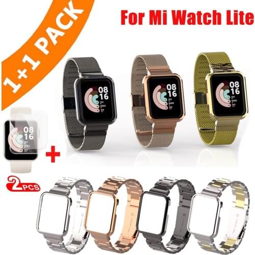 2Pack Metal Case Strap For Xiaomi Mi Watch Lite Smart Watch Bracelet Metal Frame Protector Case Watchband For Mi Watch Lite Belt