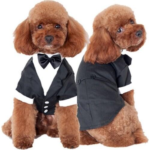 Dog Wedding Dresses Shirt Pets Clothes Dresses Gentlemen Teddy for Fall and Winter Dog Vest with Bow-knot Short Sleeve