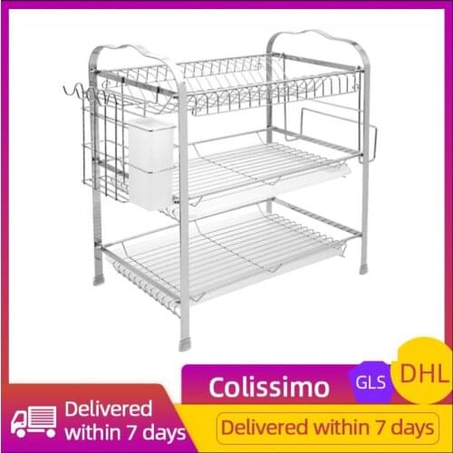 Stainless Steel Three-layer Two-plate Kitchen Drain Dish Rack Sink Bowl Shelf Nonslip Cutlery Holder Kitchen Drying Rack HWC