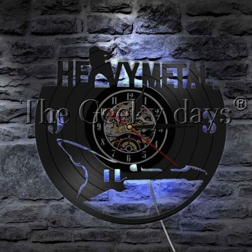 Vintage Heavy Metal Music Vinyl Record Wall Clock With LED Backlight Rock Music Band Guitar Decorative Light Wall Watch