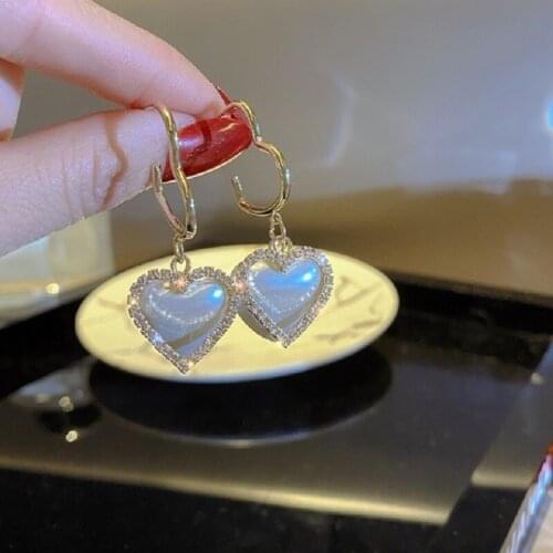 ZDMXJL New Fashion Women Earring Sweet Lovely Charms Pearl Heart Hoop dangle earrings Wedding Womens stainless steel jewelry