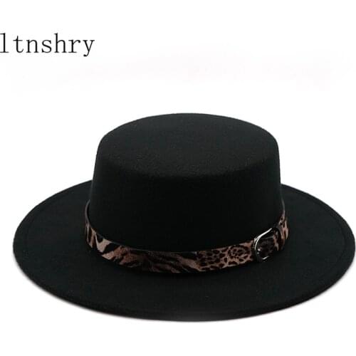 Womens Felt Hat Black Imitation Wool Leopard print belt Winter Men Fedora Hat Classic Vintage Bowler Ladies Wool Felt Hat Autumn