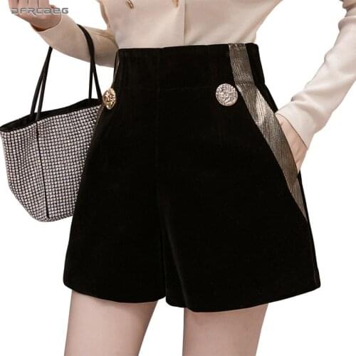 Patchwork Loose Velvet Women Shorts Autumn Winter 2019 High Waist Casual Ladies Pleuche Boots Short Trousers Femme