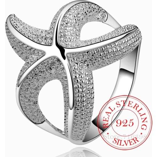 High-quality 925 Sterling Silver Rings for Women Men Female Cute Starfish Crystal Infinity Ring Bague Argent 925 Anillos Mujer