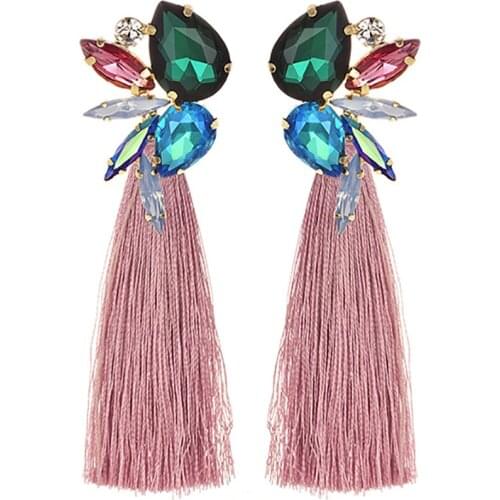 ZHINI 2019 New Ethnic Long Tassel Earrings Party Jewelry Accessories Bohemian 24 Colors Zircon Crystal Dangle Earring brincos