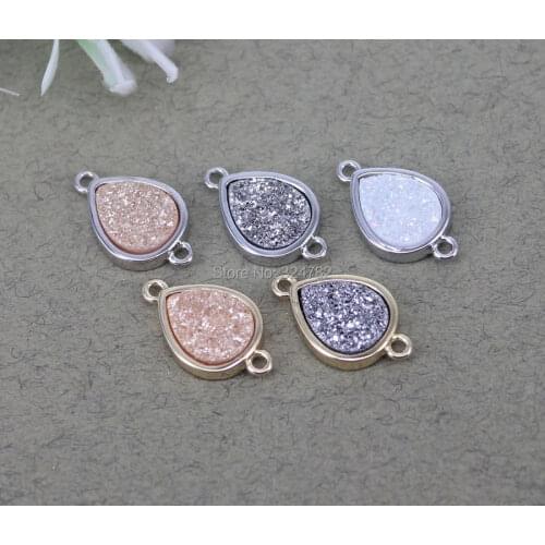 10pcs Small size Titanium Quartz Gem stone Drop Connector beads For Making Jewelry