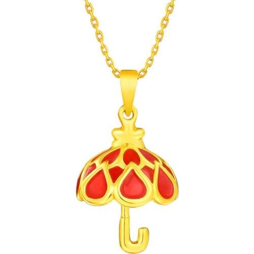 Pure 24K Yellow Gold Pendant Women 999 Gold 3D Hard Gold Umbrella Necklace Pendant
