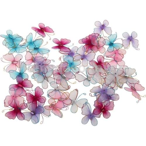 50pcs Mixed Color Mesh Stocking Butterflies Wedding Party Home Decoration 3.5cm
