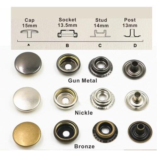 60sets Metal snap buttons 15mm part brass metal button snap button snap fastener silver, bronze, black FP-405 & 201