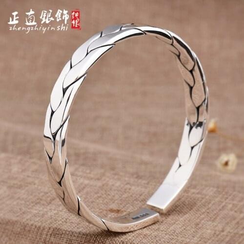 999 silver opening simple student versatile retro twist bracelet children lettered lovers silver bracelet