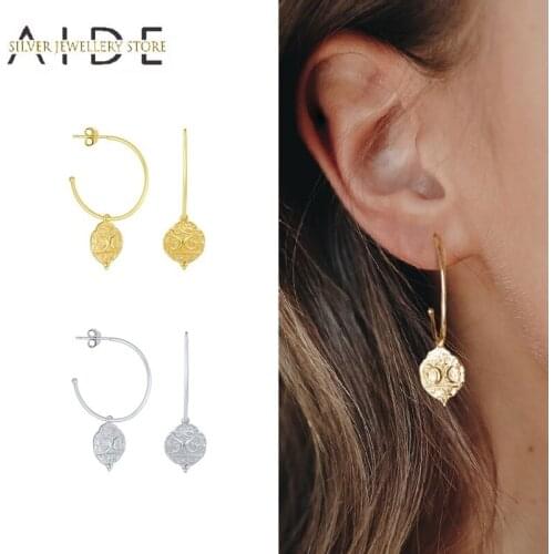 AIDE Moon Carved Irregular pendientes Stud Earrings for Women Fashion C Shaped Pierced Earings Silver 925 Jewelry Gift kolczyki