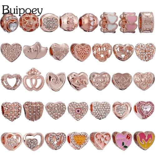 Buipoey New Rose Gold Heart MOM Beaded Animal Footprint Charm Fit Bracelets Rhinestone Star Beads 2021 Bangles Accessories