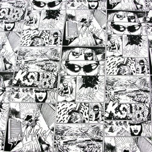 Cartoon Design Black and White Color Digital Printing 100% Cotton Fabric Patchwork Backpacks Slipcover Cushion Cover DIY Materia