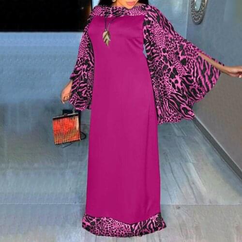 Elegant Maxi Dress Women Long Sleeve Leopard Print Patchwork Evening Party Dress 2021 VONDA Casual Robe Femme Vestido